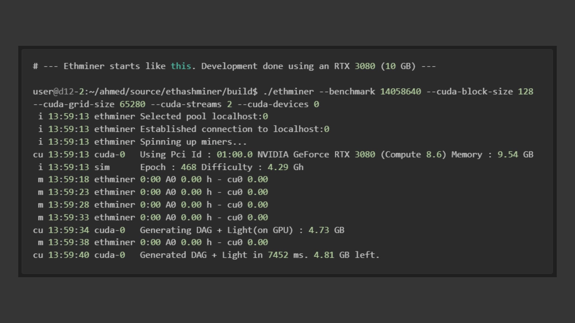 Start of Ethminer along with DAG generation