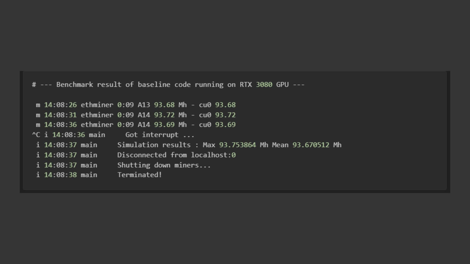 Baseline Benchmark of Ethminer